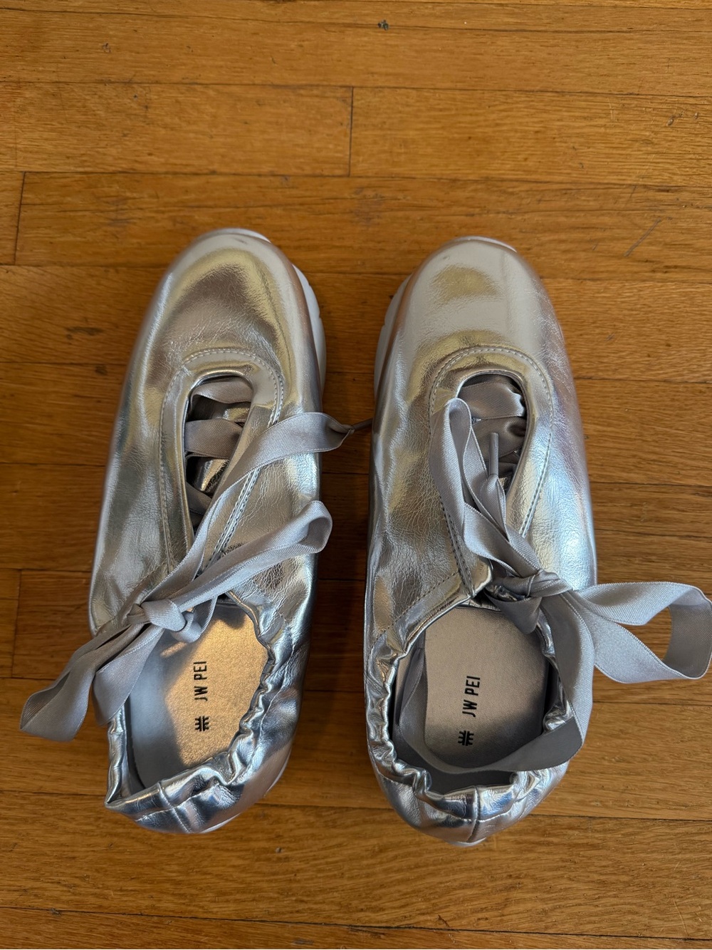 JW Pei Flavia Lace-up Silver Ballerina Sneakers, women’s size EU 38 - Picture 5 of 6